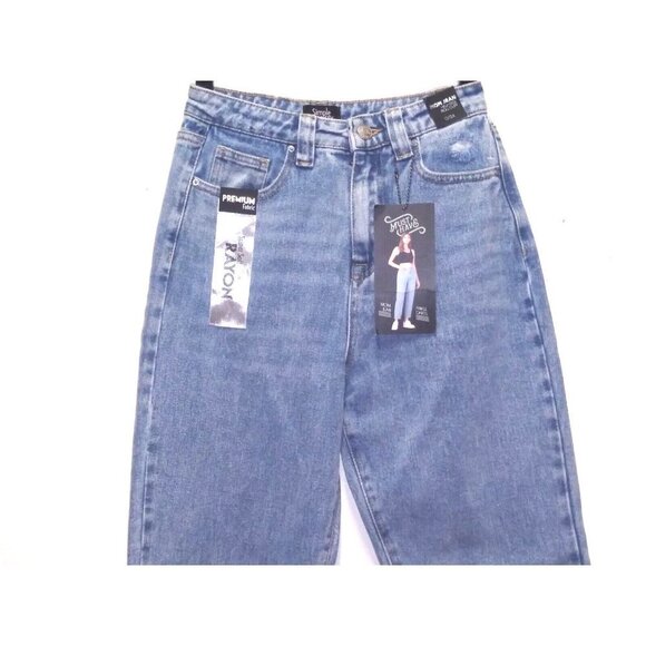 NWT Women's Mom Jeans Sz 0/24 Simple Society Must have Blue Ankle Darts distress - Picture 5 of 12